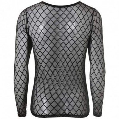 Undershirts Men's Sexy Fishnet See Through Tank Top Muscle Workout Mesh Transparent Breathable Long Sleeve - Black - CP19DLQ80KX