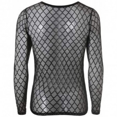 Undershirts Men's Sexy Fishnet See Through Tank Top Muscle Workout Mesh Transparent Breathable Long Sleeve - Black - CP19DLQ80KX