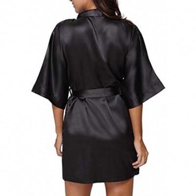 Sets PJ Women's Casual Solid 1/2 Sleeved V-Neck Bandage Satin Sleepwear Mini Dress - Black - CW18HGHG6E7