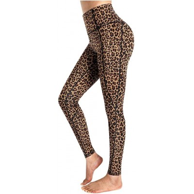 Slips Women Yoga Pants Pockets Leopard Print High Waist Workout Leggings Running Pants - Brown - CW190HUMXR9