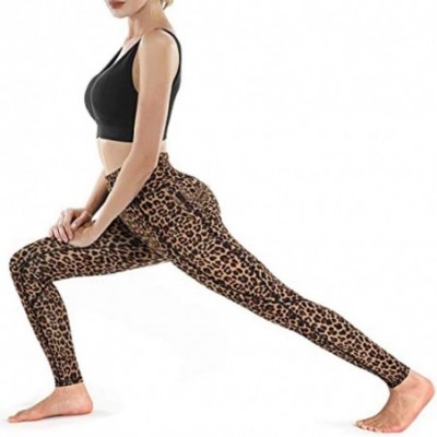 Slips Women Yoga Pants Pockets Leopard Print High Waist Workout Leggings Running Pants - Brown - CW190HUMXR9