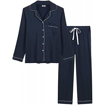 Sets Pajamas Set Long Sleeve Nightwear Button Down Sleepwear Loungewear for Women - Navy Blue - C2194HREKSK