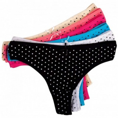 Panties 5 Pcs/Set Sexy Thong for Women Girls Cotton G Strings Panties Lip Print Dot Underwear - B Mixed Color-5 Pcs L - CI18Z...