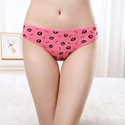 Panties 5 Pcs/Set Sexy Thong for Women Girls Cotton G Strings Panties Lip Print Dot Underwear - B Mixed Color-5 Pcs L - CI18Z...