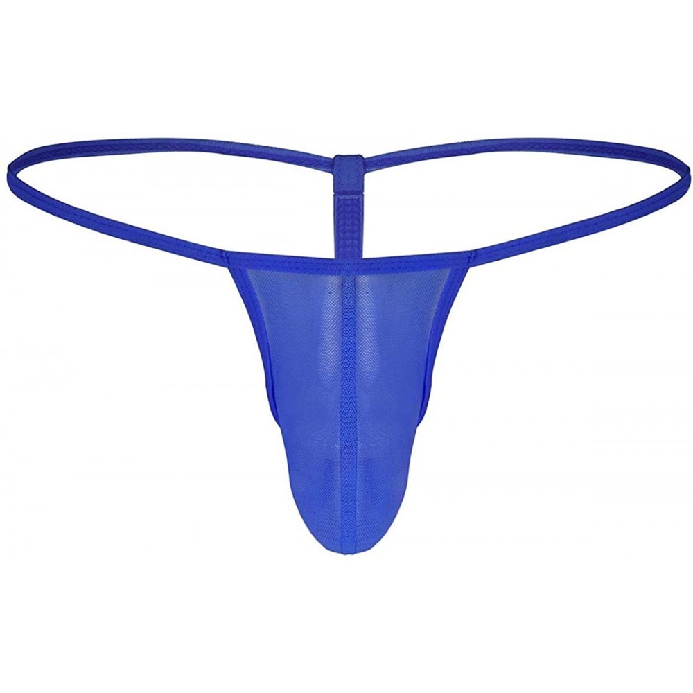 G-Strings & Thongs Men's Mesh See Through Thongs G-String T-Back Bikini Underwear - Blue - CS18HCYRK5H