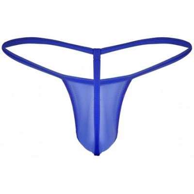 G-Strings & Thongs Men's Mesh See Through Thongs G-String T-Back Bikini Underwear - Blue - CS18HCYRK5H