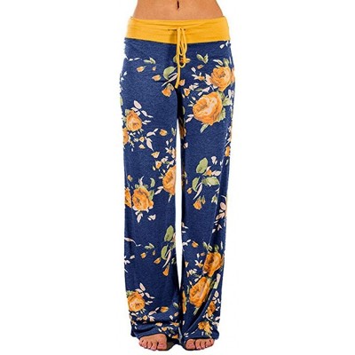 Bottoms Wide Leg Lounge Pants Womens Comfy Stretch Floral Print Drawstring Palazzo Yoga Pajama - Floral Yellow - C21960CWANZ