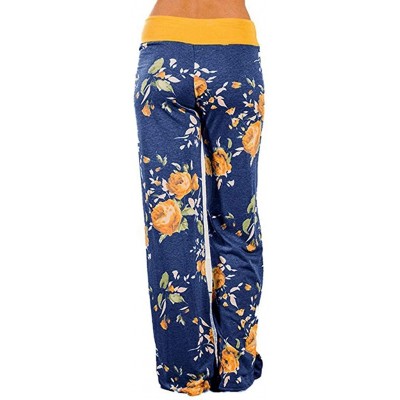 Bottoms Wide Leg Lounge Pants Womens Comfy Stretch Floral Print Drawstring Palazzo Yoga Pajama - Floral Yellow - C21960CWANZ