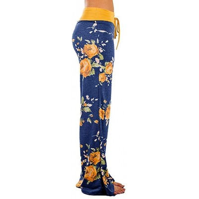 Bottoms Wide Leg Lounge Pants Womens Comfy Stretch Floral Print Drawstring Palazzo Yoga Pajama - Floral Yellow - C21960CWANZ