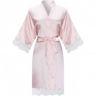 Robes Women Bride Bridesmaid Silky Satin Lace Pure Color Silky Kimono Robe Sleepwear for Wedding Party Getting Ready- Short -...