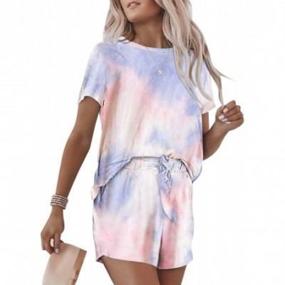 Sets Women Tie Dye Pajama Sets Long Sleeve Tops and Pants PJ Sets Joggers Loungewear Sleepwear - Short Set-crewneck Multicolo...