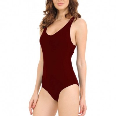 Shapewear Bodysuit for Juniors Racerback Tank Top Snap V-Neck Sleeveless Bodysuits - Burgundy - C818TL7ST59