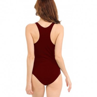 Shapewear Bodysuit for Juniors Racerback Tank Top Snap V-Neck Sleeveless Bodysuits - Burgundy - C818TL7ST59