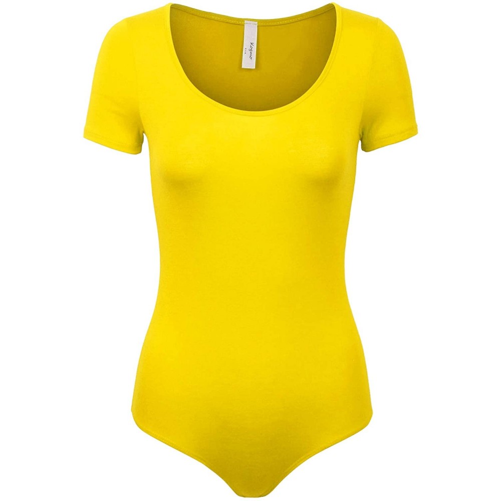 Shapewear Womens Round Neck Short Sleeve Bodysuit Leotard Made in USA - 782_yellow - CT18OE6MWSH