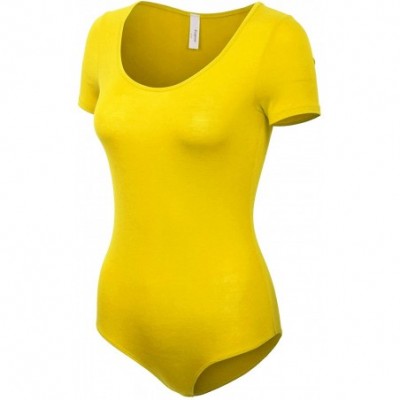 Shapewear Womens Round Neck Short Sleeve Bodysuit Leotard Made in USA - 782_yellow - CT18OE6MWSH