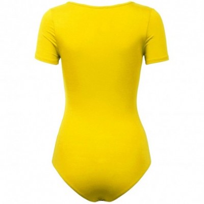 Shapewear Womens Round Neck Short Sleeve Bodysuit Leotard Made in USA - 782_yellow - CT18OE6MWSH