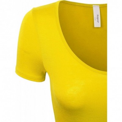 Shapewear Womens Round Neck Short Sleeve Bodysuit Leotard Made in USA - 782_yellow - CT18OE6MWSH