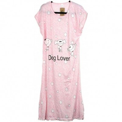 Nightgowns & Sleepshirts One Piece Women's Night Gown Dog Lover Design Cotton Blend - Pink - CZ18AAMZAUM