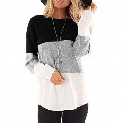 Thermal Underwear Women Casual Long Sleeve Tops Crew Neck Color Block Lightweight Basic Tunic T Shirts - A-black - CI193Z3HCT5