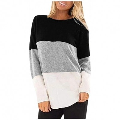 Thermal Underwear Women Casual Long Sleeve Tops Crew Neck Color Block Lightweight Basic Tunic T Shirts - A-black - CI193Z3HCT5