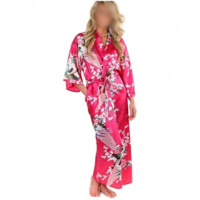 Robes Black Women Silkno Robes Long Sexy Nightgown Vintage Printed Night Gown Flower Plus Size S M L XL XXL XXXL - As the Pho...