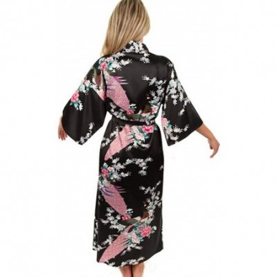 Robes Black Women Silkno Robes Long Sexy Nightgown Vintage Printed Night Gown Flower Plus Size S M L XL XXL XXXL - As the Pho...