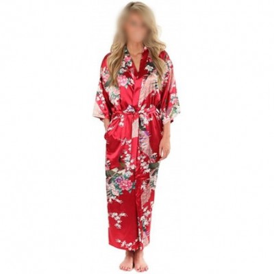 Robes Black Women Silkno Robes Long Sexy Nightgown Vintage Printed Night Gown Flower Plus Size S M L XL XXL XXXL - As the Pho...