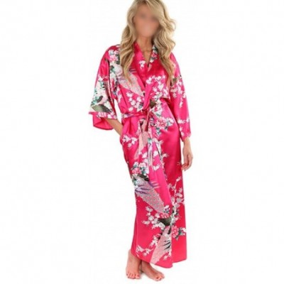 Robes Black Women Silkno Robes Long Sexy Nightgown Vintage Printed Night Gown Flower Plus Size S M L XL XXL XXXL - As the Pho...