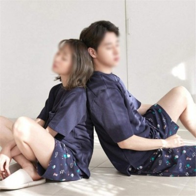 Sleep Sets Couple Pajamas Cotton Short-Sleeved Men and Women Summer Simple Casual Home Service Ladies Pajamas Suit (Wowens(Na...