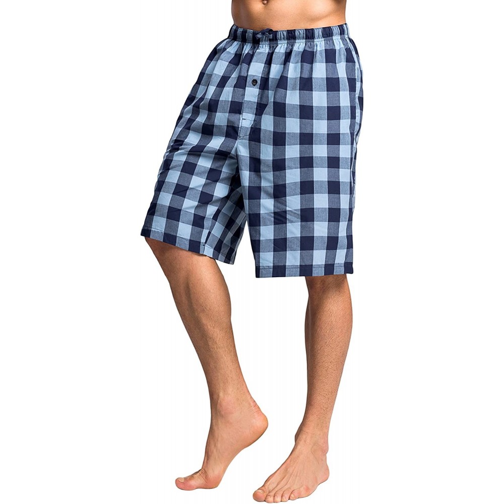 Sleep Bottoms Men's 100% Cotton Plaid Poplin Woven Lounge/Sleep Shorts - F1710 - C617XE4T76G