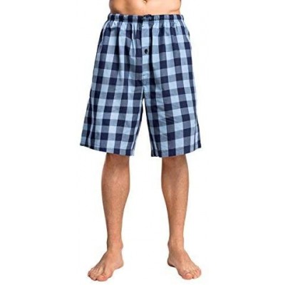 Sleep Bottoms Men's 100% Cotton Plaid Poplin Woven Lounge/Sleep Shorts - F1710 - C617XE4T76G