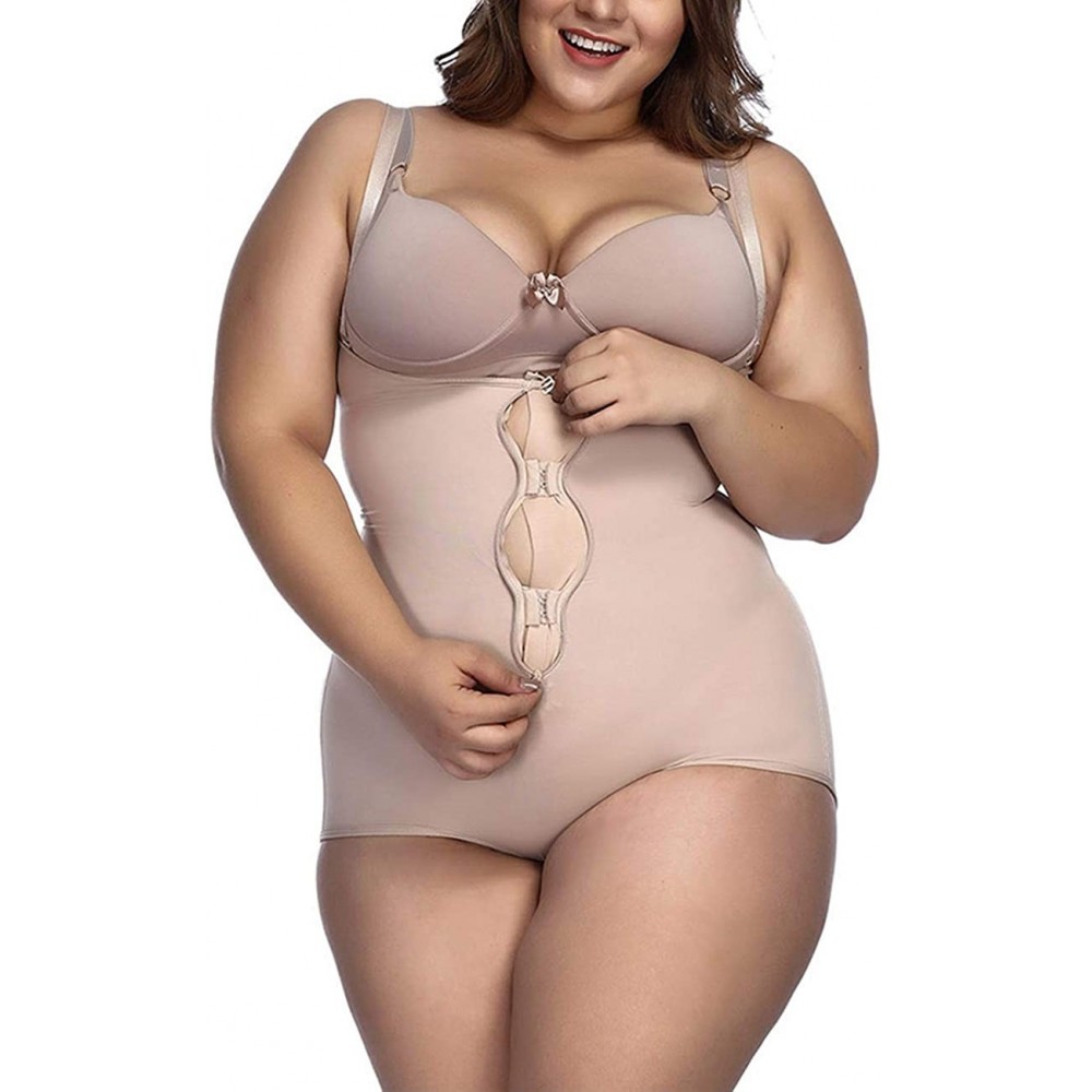 Shapewear Women's Plus Size Firm Control Shapewear Open Bust Bodysuit Body Shaper - Beige2 - C3196INZH69