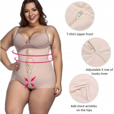 Shapewear Women's Plus Size Firm Control Shapewear Open Bust Bodysuit Body Shaper - Beige2 - C3196INZH69