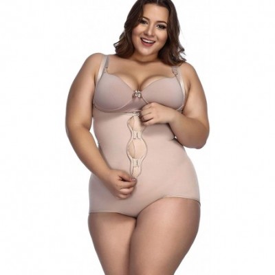 Shapewear Women's Plus Size Firm Control Shapewear Open Bust Bodysuit Body Shaper - Beige2 - C3196INZH69