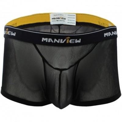 G-Strings & Thongs Men's Mesh Semi-See Through Bulge Pouch Boxer Briefs Underwear - Black - CM12NEMGT6W