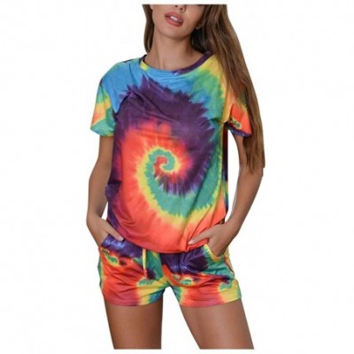 Sets Women Tracksuit Tie Dye Shorts Sets Leisure Wear Lounge Wear Suit Sleepwear 2 Piece T Shirt Shorts Set Outfits Green - C...