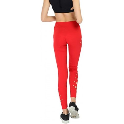 Tops High Waisted Leggings Multiple Colors - Super Soft Full Length Opaque Slim - Red - C918UADG5M9