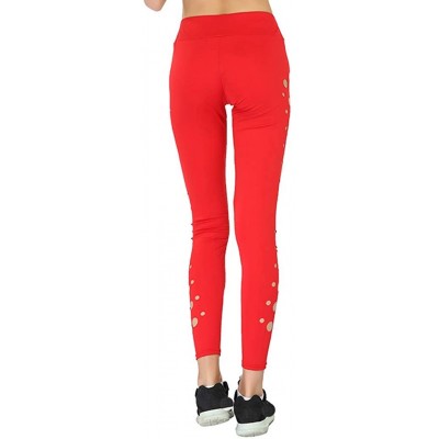 Tops High Waisted Leggings Multiple Colors - Super Soft Full Length Opaque Slim - Red - C918UADG5M9