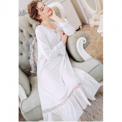 Nightgowns & Sleepshirts Women's Sleepwear Lace Victorian Long Sleeve Nightgown Dress - White - CK187Y2EZ5E