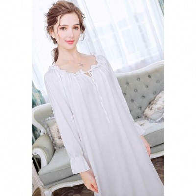 Nightgowns & Sleepshirts Women's Sleepwear Lace Victorian Long Sleeve Nightgown Dress - White - CK187Y2EZ5E