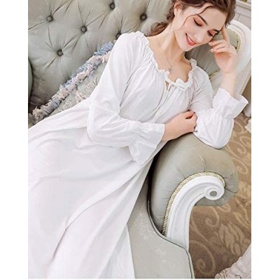 Nightgowns & Sleepshirts Women's Sleepwear Lace Victorian Long Sleeve Nightgown Dress - White - CK187Y2EZ5E