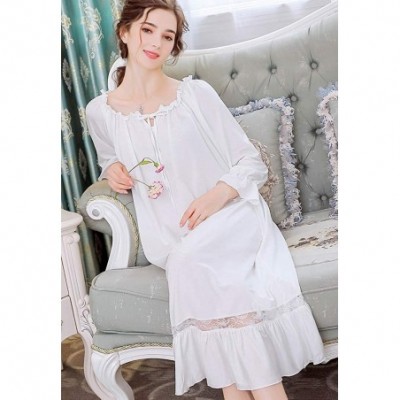 Nightgowns & Sleepshirts Women's Sleepwear Lace Victorian Long Sleeve Nightgown Dress - White - CK187Y2EZ5E