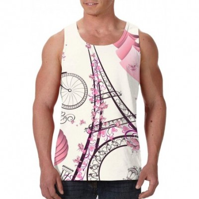 Undershirts Men's Soft Tank Tops Novelty 3D Printed Gym Workout Athletic Undershirt - Pink Paris Eiffel Tower - CF19D8GH6SQ