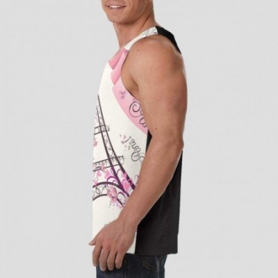 Undershirts Men's Soft Tank Tops Novelty 3D Printed Gym Workout Athletic Undershirt - Pink Paris Eiffel Tower - CF19D8GH6SQ