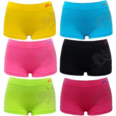 Panties Lady Seamless BOY Shorts with Love Rhinestone Design (Free Size) 6-Piece - CI195NC0H9X