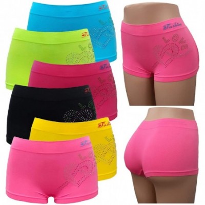 Panties Lady Seamless BOY Shorts with Love Rhinestone Design (Free Size) 6-Piece - CI195NC0H9X