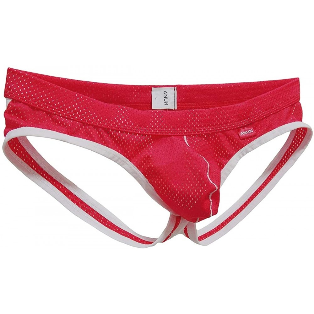 G-Strings & Thongs Men's Mesh Low-Rise Jock Strap - Red - C718AU4787D