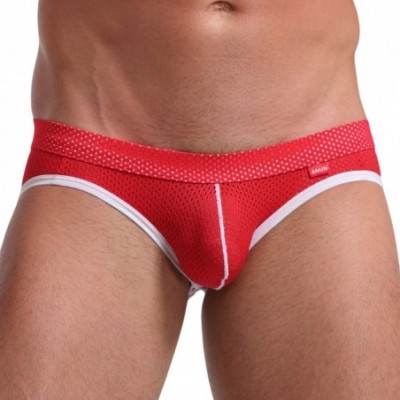 G-Strings & Thongs Men's Mesh Low-Rise Jock Strap - Red - C718AU4787D