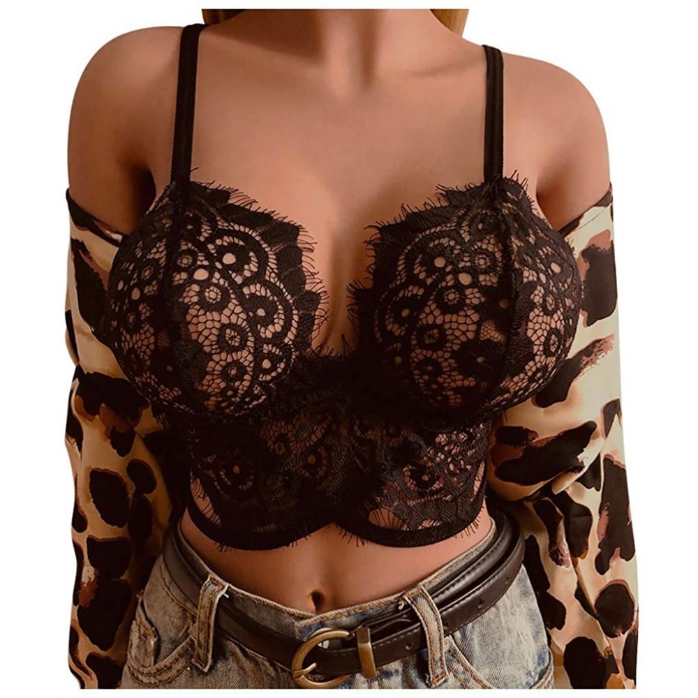 Sets Women Lingeries Corset Lace Floral Bralette Full Cup Bra Hollow Out Lingeries - X4-black - C519ERUNME3