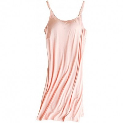 Nightgowns & Sleepshirts Womens Modal Built in Bra Camisole Shelf Bra Spaghetti Straps Tank Dress - A Pink - CB18YLKHK83